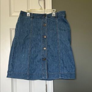 Chaps Ralph Lauren Denim Button Front A-Line Skirt Size 8 Blue Jean Casual